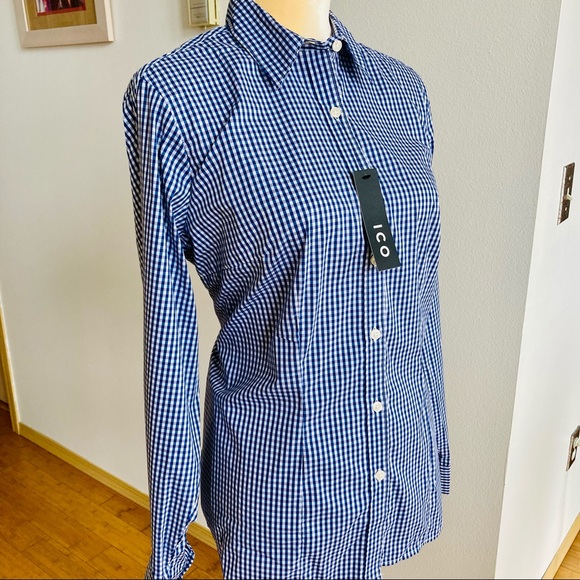 ICO Long Sleeve Blue/White Gingham Button Up Top Shirt - Picture 2 of 10